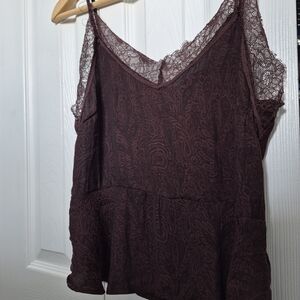 H&M Lace Trimmed Dark Brown Blouse